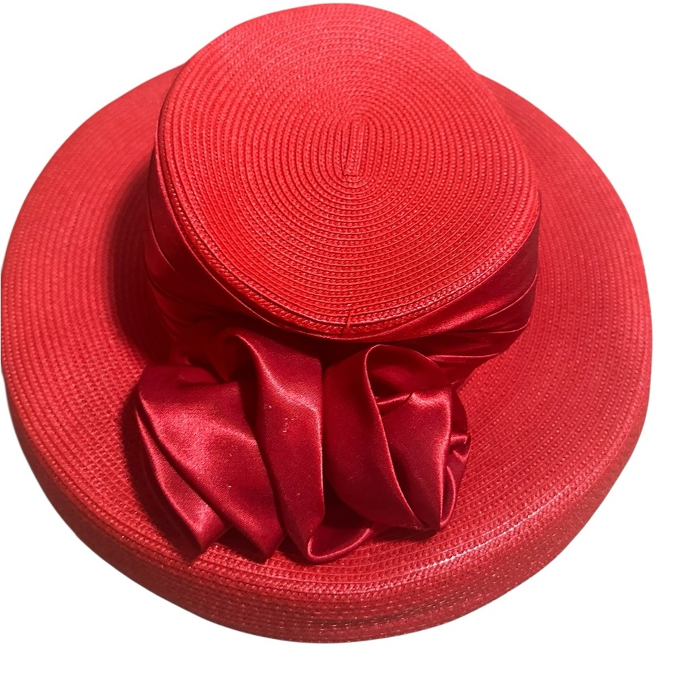 Amanda Smith Big Bow Vibrant Red Woven Hat - Picture 1 of 6